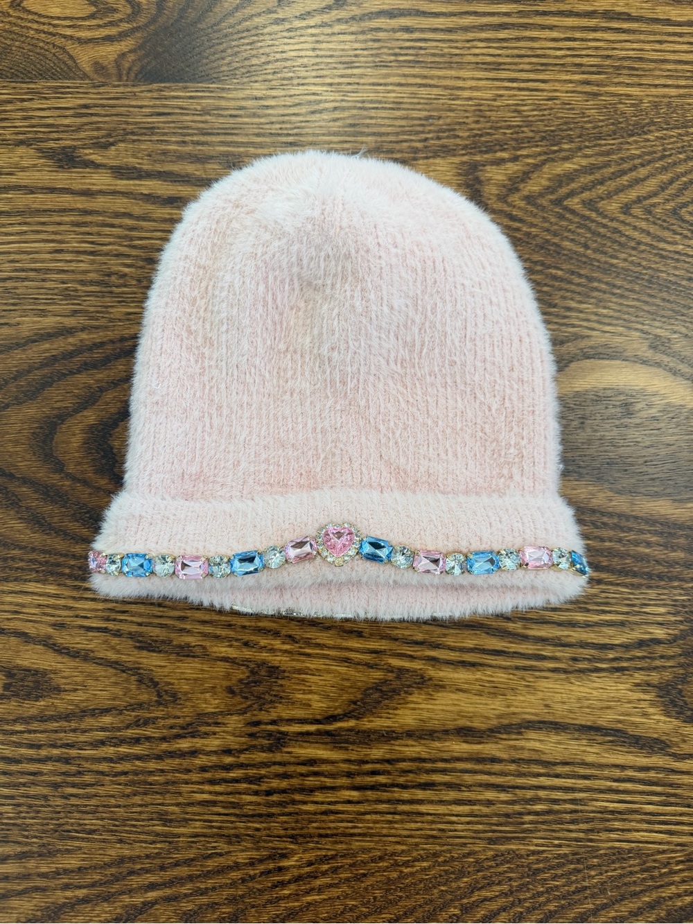 Girls Pink Knit Beanie with Jewel Trim